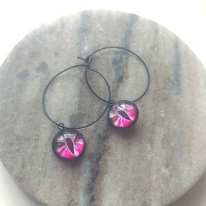 Gold or Black Stainless Steel Dangle Dragon Snake Eye Round Circle Hoop Earrings